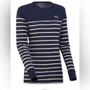 Kari Traa Maske superfine wool base layer striped pullover. 4 way stretch knit